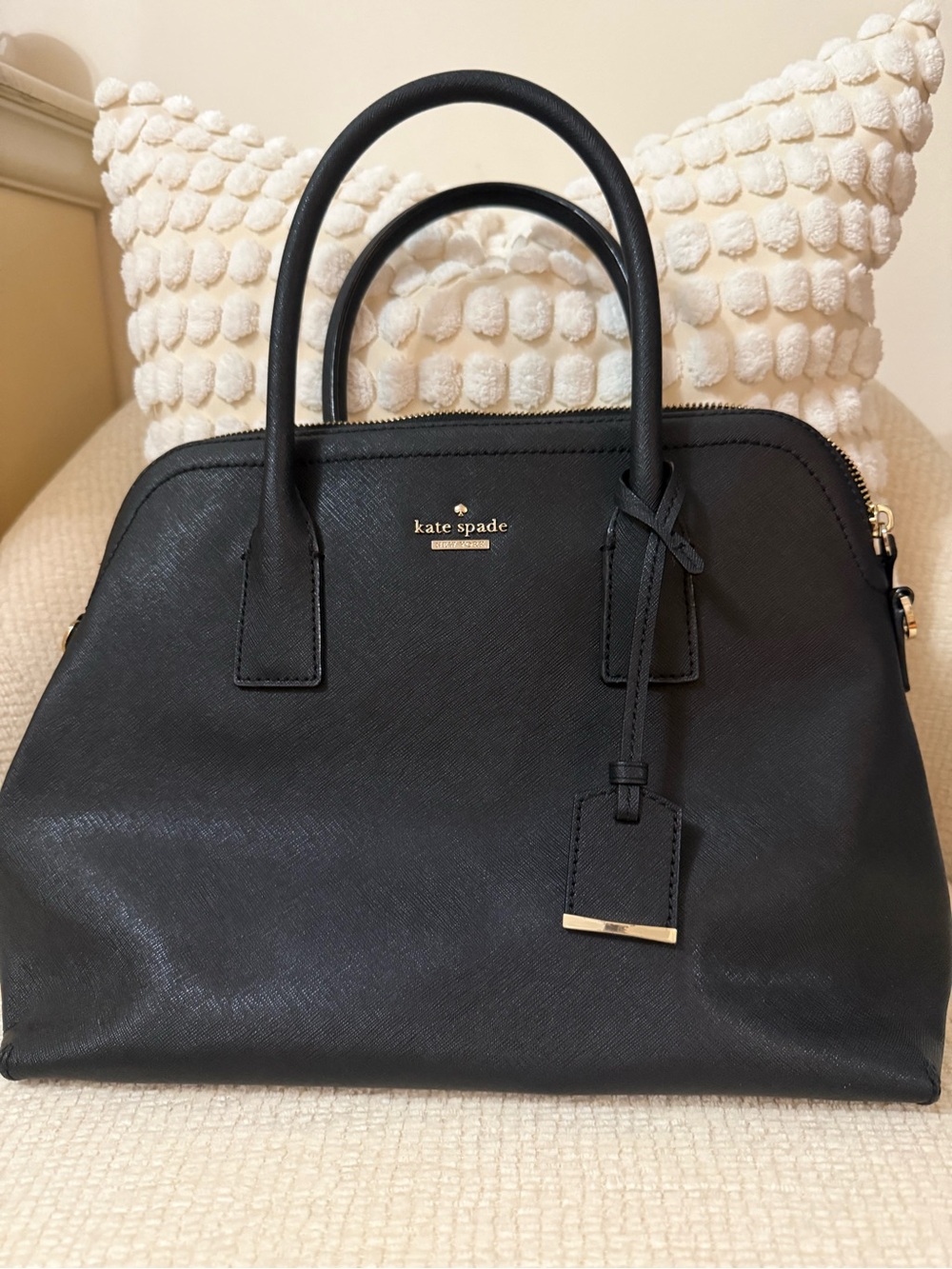 kate spade Black Structured Saffiano Satchel with Gold Hardware